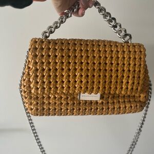 Stella McCartney Yellow Faux Leather Weaved bag with Silver chain